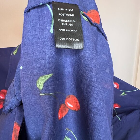 PostMarc Blue with Cherries S/S Buttoned Down Shirt - Sz. L - Picture 2 of 5